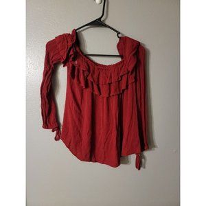 Noa Elle Burgundy Tie Sleeve Ruffled Blouse Size S